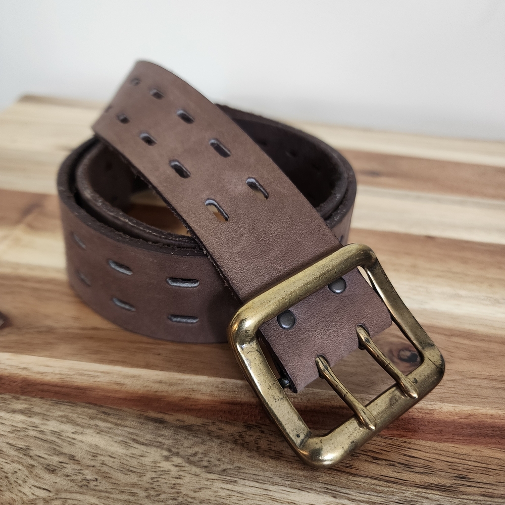 Resources Brown Leather Belt with Brass Buckle Made in Canada